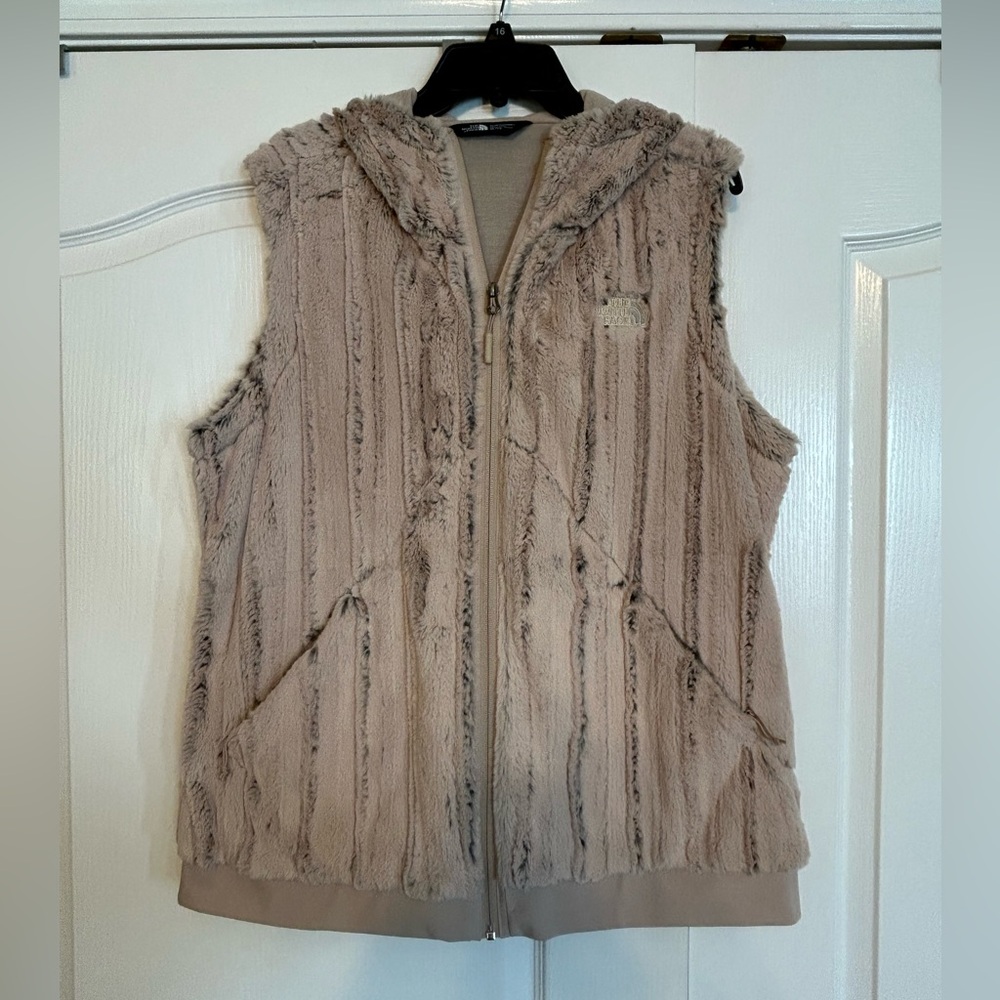The North Face Tan Faux Fur Hooded Vest